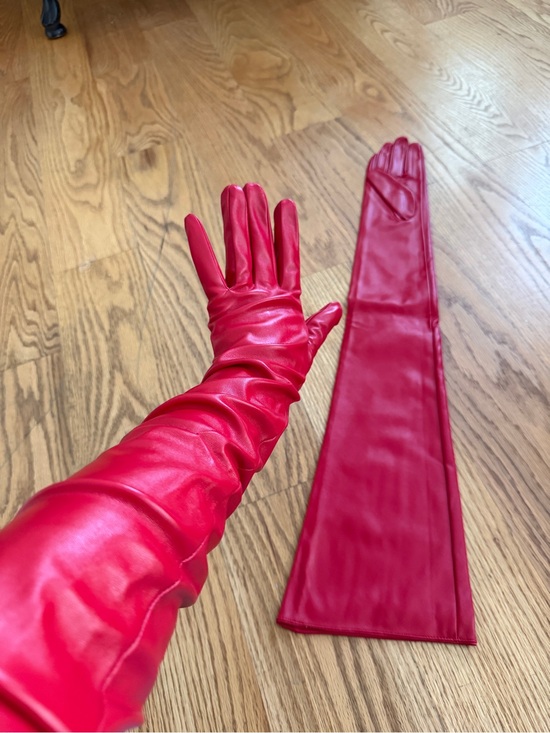 Accessories - Long Red faux Leather Opera Gloves - Women Accessories S-M